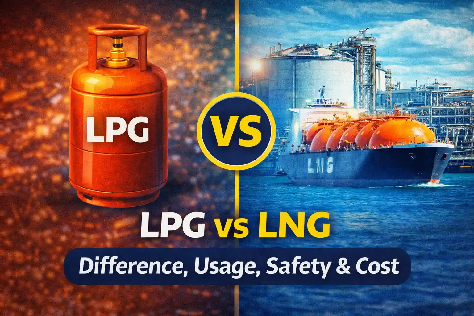 LPG vs LNG difference comparison table with uses safety and cost