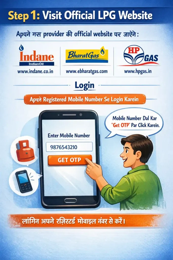 mylpg Login using your registered mobile number.